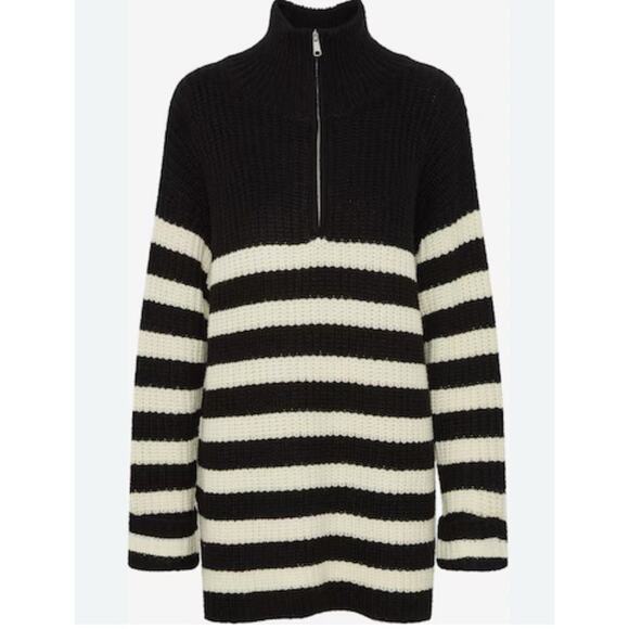 ICHA Sweater Women’s M Black White Stripe Chunky Oversized NWT - Picture 12 of 12